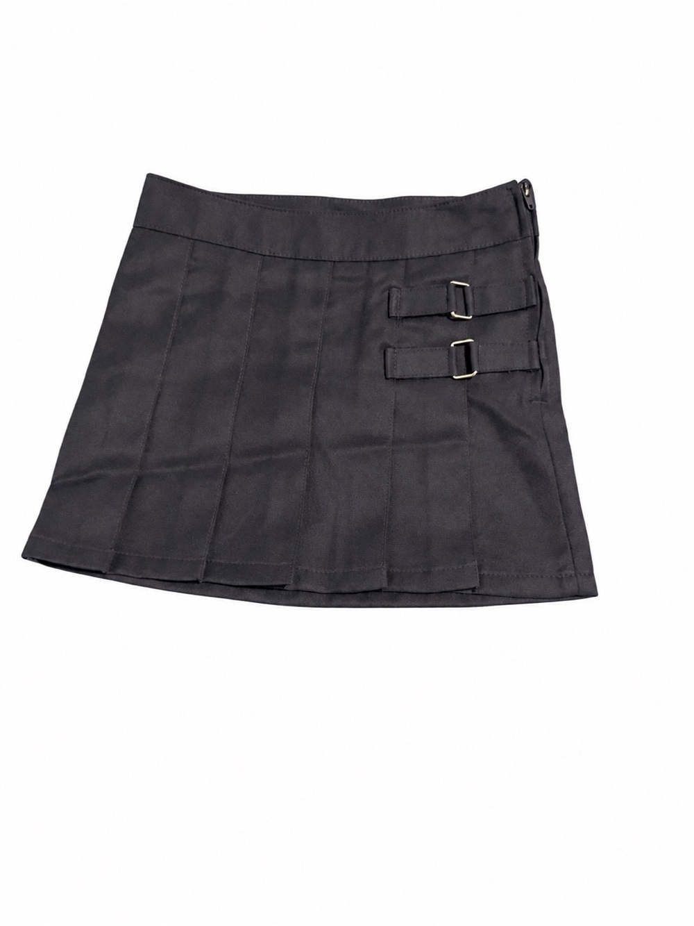 Black Pleated Mini Skirt with Buckle Detail